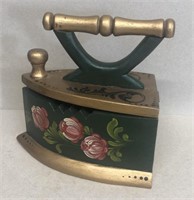 Hand painted sewing box shaped like an iron