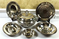 Silver plated lidded dish, serving bowls Lot