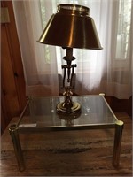 Small Brass and Glass Table with Desk Lamp