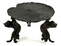 Bronze Lily Pad Dish W/ Cats As Legs