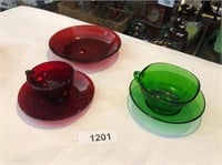Red & Green Glass Dishes