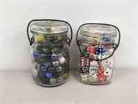 Two Small Jars of Dice and Marbles