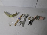 LOT ASSORTED WATCHES, PARTS, RINGS