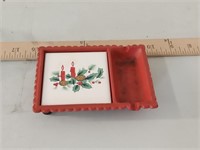 vtg cast iron & ceramic Christmas ashtray with
