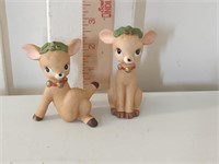 2 vtg bisque Christmas reindeer figures