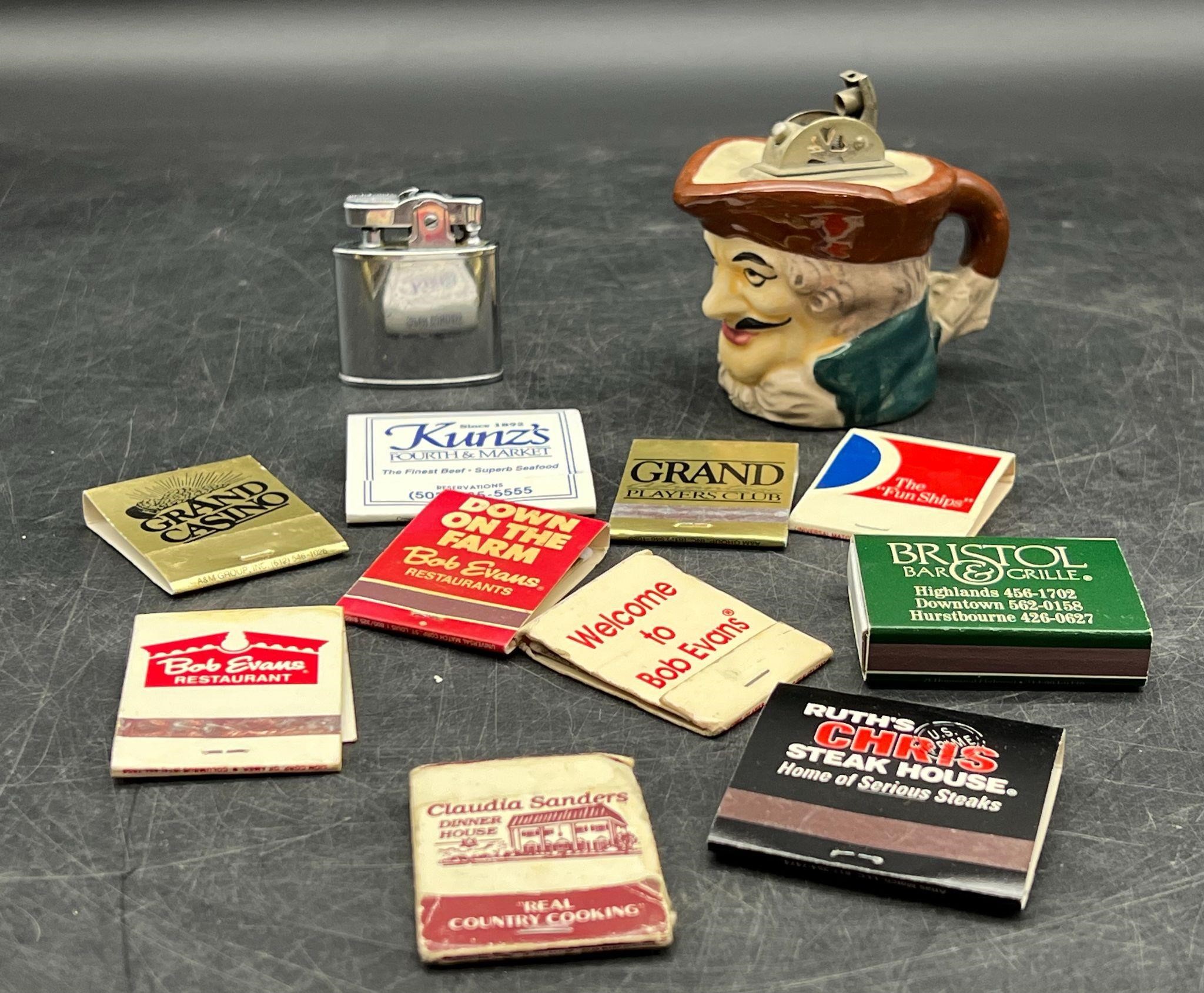 2 VTG CIGARETTE LIGHTERS & MATCH BOOKS