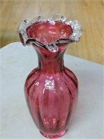 Hand Blown Cranberry Vase 10"T