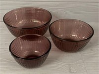 (3) Pyrex Cranberry Mixing Bowls