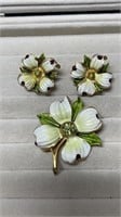 Vintage Apple Blossom Pin & Clip On Earrings Set