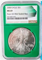 Coin 2000 Silver Eagle $1 Coin NGC MS69
