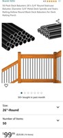 50 Pack Deck Balusters 26"x 3/4" Round Staircase