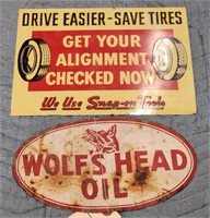 "Snap-On Tools" Tin & "Wolf's Head" Metal Signs