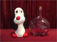 Sad Dog Vase & Pink Glass Bottle