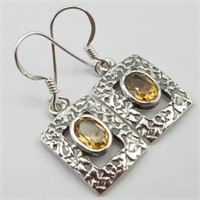 925 Sterling Silver Citrine Earrings 1.3"