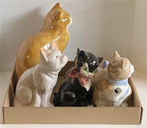Ceramic Cat Figurines, Largest 10"
