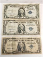 OF) (3) $1 silver certificates