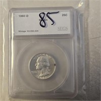 1960 D SEGS MS 64 Silver Washington Quarter