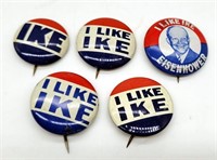 Lot (5) Dwight D. Eisenhower 1952 I like Ike Pin B