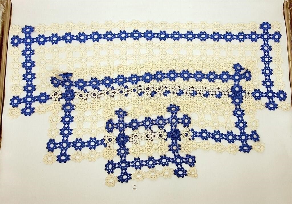 Blue & White Crochet Table Runners & Protectors (3