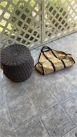 Large covered wicker basket and firewood carrier