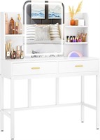 Vanity Desk with Mirror and Storage  White