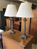 Super pair of brass parlor lamps with shades.