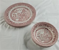 Set of four pink willow made in England plates