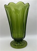 Vintage 1970’s Heavy Green Glass Vase 8.5”