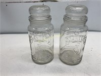 2 GLASS PLANTER PEANUT JARS WITH LIDS