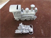 Train Engine Bank and Belt Buckle