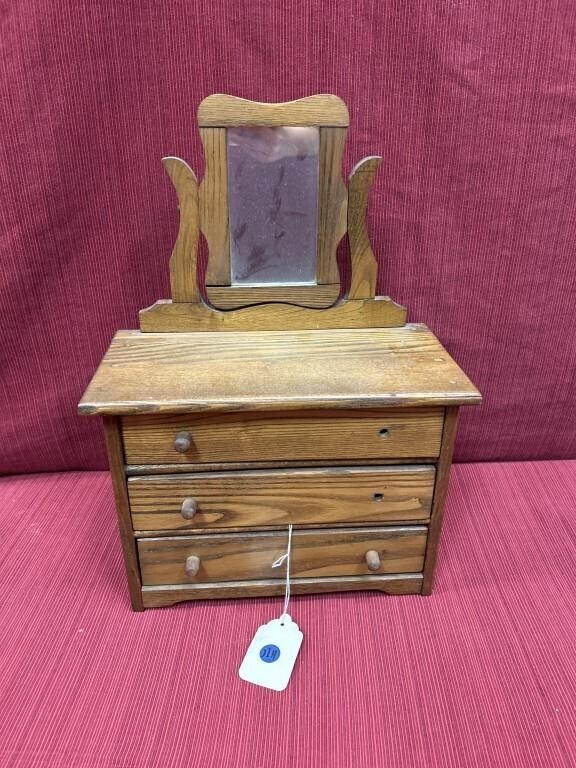 Oak 3 drawer doll dresser with mirror