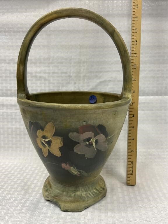 Weller Pottery Basket with Hand Painted Flowers