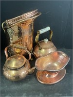 Hammered Copper Teapots, Saucer Planter, and