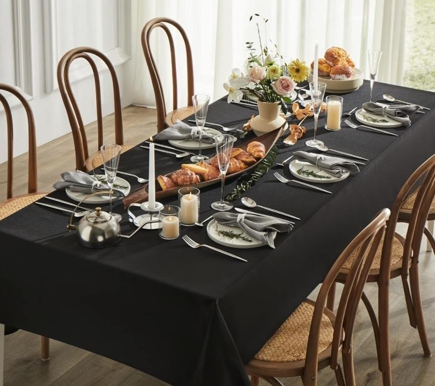 New, Mysky Home Table Cloth 90x132 Inch Black