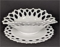 Pair Of Westmoreland Lace Milk Glass