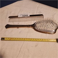 Vintage Gold Tone Metal Hair Brush And Comb