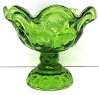 Green LE Smith Glass Moon/Stars Compote 5"Tx6"R