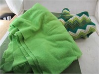 Vintage Wool Blanket 96 x 120 Lime Green