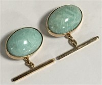 Pair Of 14k Gold Cuff Links With Blue Stones