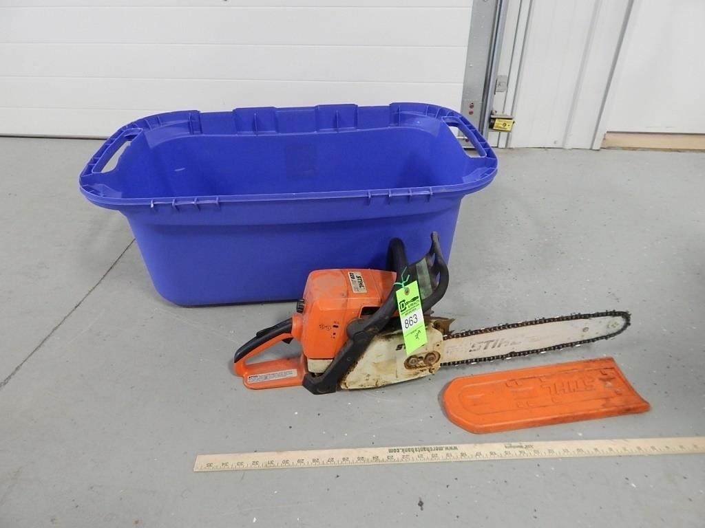 Stihl 029 Super chain saw and a large tote; recoil