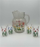 1950s tulip pitcher glass set