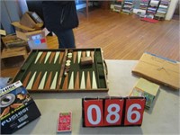 BACKGAMMON, WALNUT WOOD PUZZLE, CARDS, AND