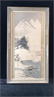 Snowy Cabin Scene Chinese Scroll Painting