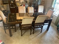 Wood and Glass Heavy Table, 8 chairs- excellent