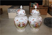 x2 Lidded Meissen Jars signed & hp TIMES THE COUNT