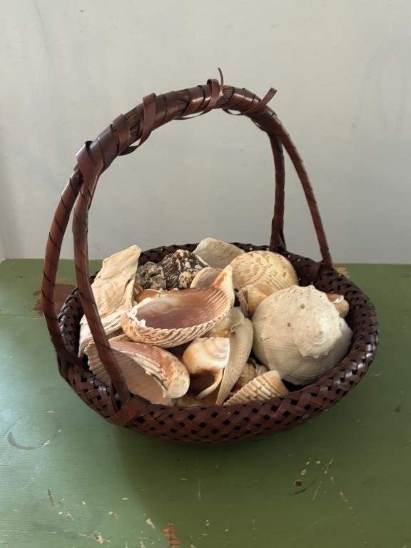 Vintage Woven Basket w/ Seashells
