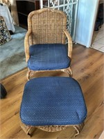 Vintage Cane Wicker Chair w/ Ottoman