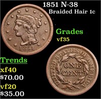 1851 N-38 Braided Hair Large Cent 1c Grades vf++