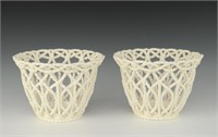 A Pair Austrian Porcelain Basket Form Bowls