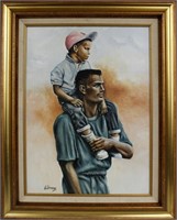LA DONNA LITHOGRAPH ON CANVAS FATHER AND SON